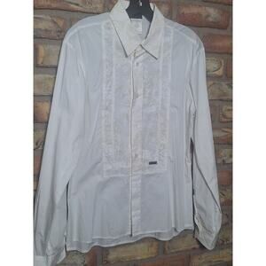 Just Cavalli White Tuxedo Shirt IT 48 USA M Slim Fit Pleated Formal Dress